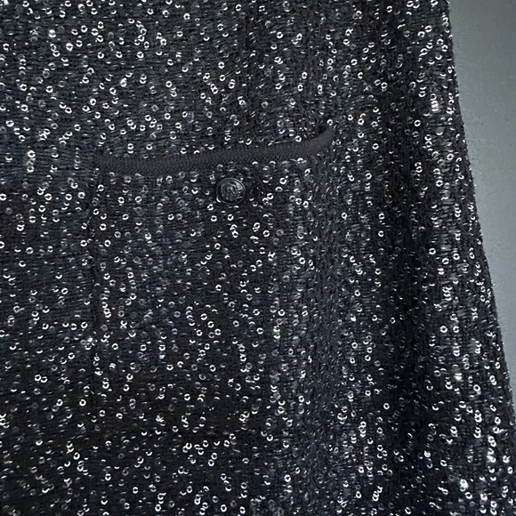 NWT | The Kooples | Black Knit Pencil Midi Skirt | Silver Sequin-Embellished - Picture 2 of 10